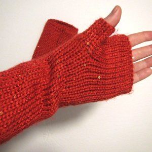 Red Fingerless Winter Gauntlets, Arm Warmers, One Size